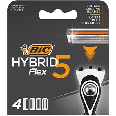 Imagen de BIC Hybrid 5 Flex Recambios de maquinilla afeitar para hombre con cuchillas móviles titanio Nano Tech Caja 4 cartuchos