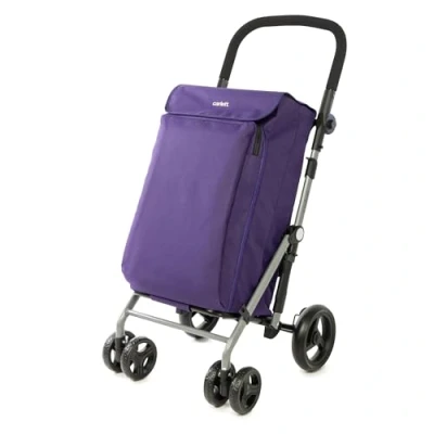 Imagen de Carlett Lite Family Lett470 Carro de la Compra Carrito Plegable para Supermercado 4 Ruedas Manillar Regulable y Freno Seguridad Bolsa Extensible 58L Térmica 12L Violeta