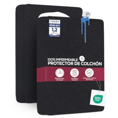 Imagen de Utopia Bedding Protector Colchón 160 x 200 30 cm Impermeable, Certificación Oeko Tex Funda Colchón, Cubre Transpirable, Elástico En Todo El Contorno Negro