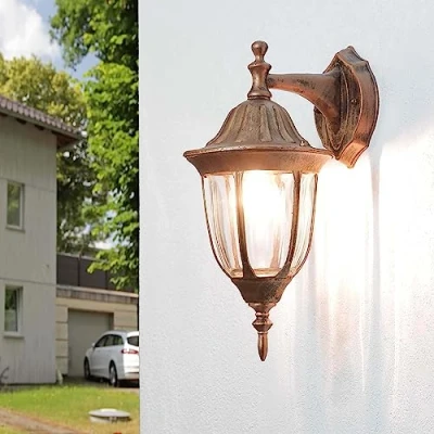Imagen de Licht Erlebnisse MILANO Aplique exterior rústico de estilo campestre en color cobre antiguo IP44 Lámpara pared E27 Farol ideal para Patio Jardín