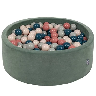 Imagen de KiddyMoon Terciopelo Piscina De Bolas 90X30cm/300 para Ninos Hecha En La UE, Verde del Bosque:Turqosc/Beigepas/Grisverd/Salmón