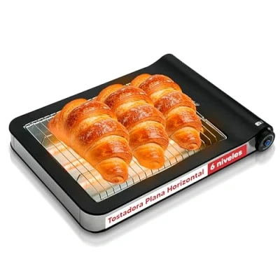 Imagen de Sogo Tostadora plana horizontal de Pan y Bollería Tostador Eléctrico con Resistencias Cuarzo (4 Rebanadas, Negro)