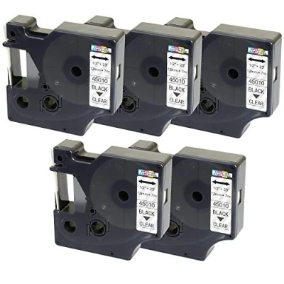 Imagen de 5 Casetes de Cinta compatibles con DYMO D1 45010 S0720500 Negro sobre Transparente 12mm x 7m para LabelManager 160 210D 260P 280 360D 420P 500TS PnP MobileLabeler LabelPoint LabelWriter 450 Duo