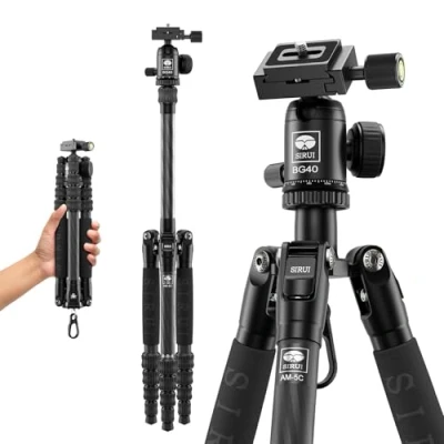 Imagen de SIRUI 55,1&quot; Trípode de Viaje Fibra Carbono, Portátil para Cámara con Cabezal Bola 360 y QR Placa Arca Swiss Carga hasta 10kg Am 5C