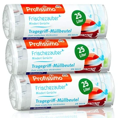 Imagen de Profissimo Frischezauber Bolsas de basura con asa (25 L, 75 unidades, 3 paquetes 25 reduce los olores, resistentes a desgarros y líquidos)