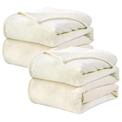 Imagen de WAVVE 2 Piezas Manta Franela para Cama 90, 2pcs Sofá 150x200 cm, de Microfibra, Suave, Cálida, Transpirable (Crema)