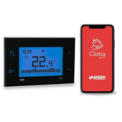 Imagen de VEMER VE793800 TUO WIFI LITE Termostato Calefacción WiFi, Control Remoto desde Smartphone por App iOS y Android, Alimentación 230V, Negro