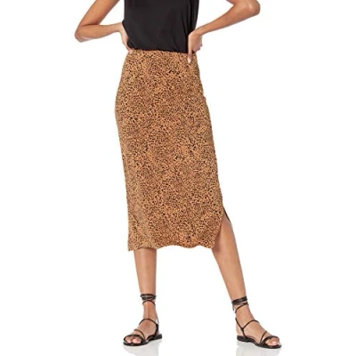 Imagen de Amazon Essentials Falda Midi de Punto sin Cierre (Disponible en Tallas Grandes) Mujer, Camel Oscuro Leopardo, S