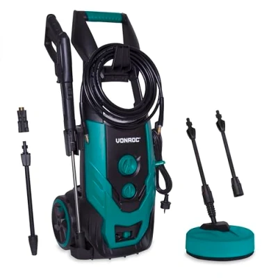 Imagen de VONROC Hidrolimpiadora a presión V22 2 2200W 170 Bar 450 l/h Incluye 8m de Manguera, Tanque detergente Integrado, Limpiador Patio, boquillas y Accesorios