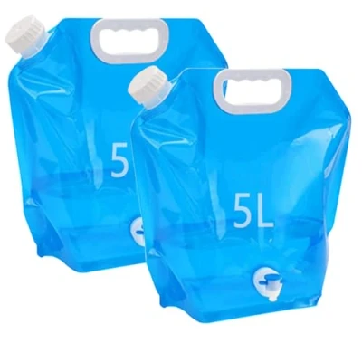 Imagen de Kamiya bidón de agua plegable 5 litros con tapa densa, flexible, litros, plegable, sin BPA, para camping al aire libre (2 x L válvula)