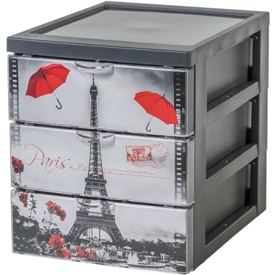 Imagen de Iris Ohyama Unidad de almacenamiento plástico con 5 cajones profundos, París Diseño, formato A4, A5 y A6, multiusos, para oficina, escuela, papelería, armario hogar, Torre, Organizador, SCF