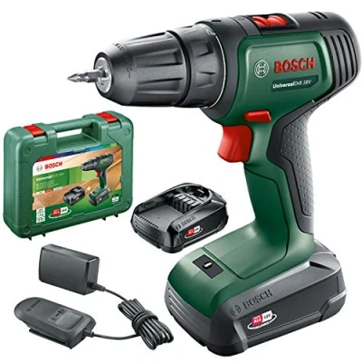 Imagen de Bosch Home and Garden UniversalDrill Taladro y Atornillador a Batería, 18V, 2 Baterías, Sistema de 18 V, en Maletín, Color Verde
