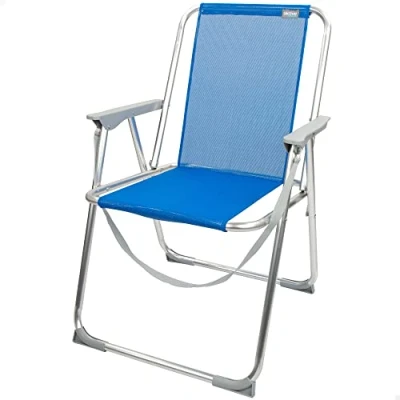 Imagen de AKTIVE 62606 Silla plegable de playa, Sillas respaldo fijo, color azul, 44x45x76 cm, con asa transporte, topes antivuelco, ligeras y resistentes