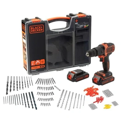 Imagen de BLACK+DECKER BDCHD18BOA Taladro atornillador de percusión con doble batería litio 18V 1 5&amp;Ah 160 accesorios