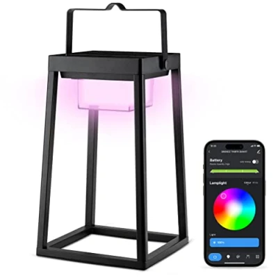 Imagen de Brendz Yuma Inteligente Farol Solar Lámpara Exterior Jardin Linterna LED RGB con 16 Millones de Colores, Recargable por USB C, Resistente al Agua IP44, Decoracion Mesa Terraza