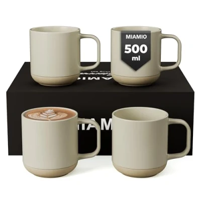 Imagen de MIAMIO Juego de 4 Tazas Café/Tazas Cerámica para Café (500 ml), Capuchino, Latte Macchiato, Té, Expreso/Lavavajillas y Microondas Colección Sierra