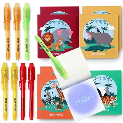 Imagen de BONNYCO Bolígrafo Tinta Invisible y Libreta Animales de la Selva Pack x8 Detalles Cumpleaños Niños, Regalos Niños Colegio, Piñatas Fiesta Infantil