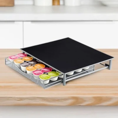 Imagen de Soporte organizador Garden Mile para cápsulas de café Dolce Gusto, cajón con capacidad 36 cápsulas, estructura acero inoxidable superficie antivibración antideslizante, color negro