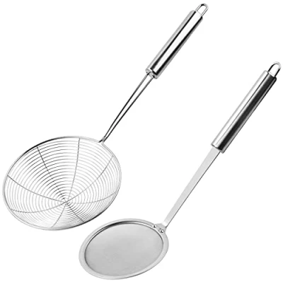 Imagen de Vesaneae 2 Piezas Espumadera Acero Inoxidable, 10/15,5cm Espumaderas de Cocina, Fina Espumadera, Colador Araña para Freír, Pastas Espaguetis y Fideos