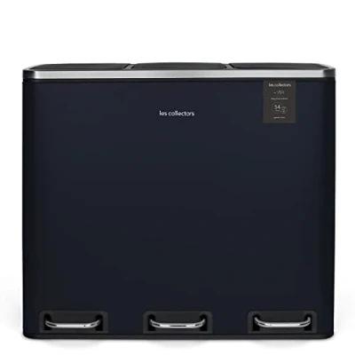 Imagen de Les Collectors N986, Papelera de Reciclaje o Basura, 3 contenedores Capacidad 54 L 3x18litros, Acero Inoxidable, Pedal en Acero, Antideslizante, Azul Oscuro, Acabado Mate