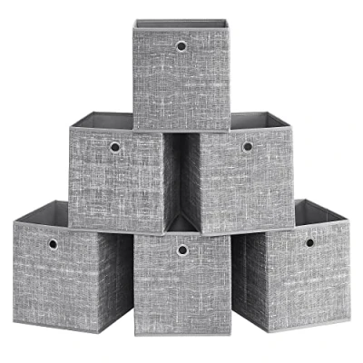 Imagen de SONGMICS Cajas de Almacenamiento, Juego 6 Tela No Tejida con Asa, 26 x 28 cm, Unidad para Estantes, Plegable, Almacenamiento Ropa, Gris Jaspeado RFB026G01
