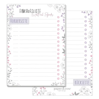 Imagen de Trendstuff by Häfft bloc de lista la compra A6 [flores] con 50 hojas, notas para ¡Así hace que las compras sean divertidas! Sostenible y climáticamente neutro