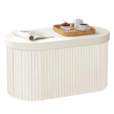Imagen de WOLTU Baul Almacenamiento Dormitorio, Baúl Puff Plegable, Banco Almacenaje de 76L, Banqueta Otomano Salon, Reposapiés Sofá, 76x38x38 cm, Crema, SH90cm