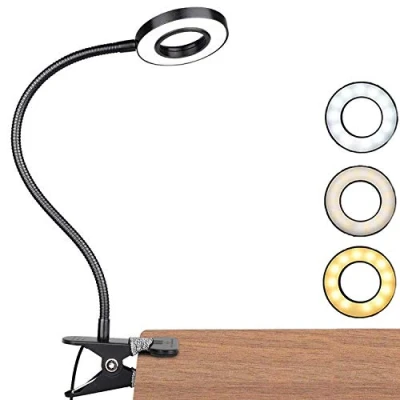 Imagen de LED Lámpara De Mesa Escritorio, Luz Lectura Con Abrazadera USB Portátil Flexible Regulable 3 Modos Iluminación y 10 Niveles Brillo Para Oficina Dormitorio Estudiar 7w (Negro)