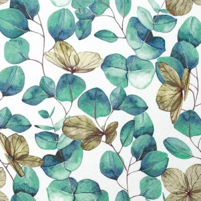Imagen de Home Fashion 20 servilletas de hojas eucalipto, verde, verano, otoño, atemporal, naturaleza, decoración mesa, decoupage, técnica servilletas, 33 x cm