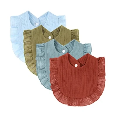 Imagen de Nishine Paquete de 4 baberos muselina sólida para bebé, Unisex niños y niñas, ajustables algodón la dentición alimentación (Azul)