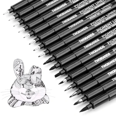 Imagen de TWOHANDS Bolígrafos de Punta Fina,16 Negro Plumas Caligrafía,Fineliner Pigment Liner,Lettering Rotuladores para Dibujo Técnico, Bocetos, Cómic, Ilustración, 21274