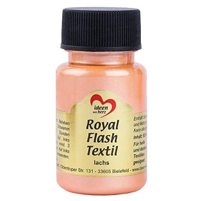 Imagen de Ideen mit Herz pintura textil metalizada Royal Flash Color Metálico de Alto Brillo Adecuado para tejidos y telas Claros Oscuros Camisetas, Bolsos, Ropa 50 ml (salmón)
