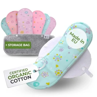 Imagen de Natissy Salvaslip Reutilizable; 7 Pack (S) Algodón Orgánico HECHAS EN LA UE; Compresas Lavables Sanitarias sin PUL; Tela para el uso diario y flujo blanco, NO menstruación
