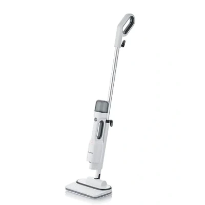 Imagen de SEVERIN Limpiador de vapor con accesorios, fregona eléctrica, limpiadora multiusos para alfombras, baldosas y suelos duros, baños cocina grifos, placas más, blanco/negro, SC 7142
