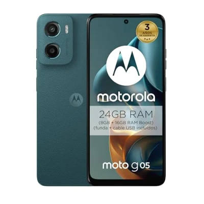 Imagen de Moto g05 24GB (8G+16GB RAM Boost)/256GB Azul, España, Pantalla superbrillante de 6.67 Pulgadas, Sistema cámaras 50 MP, Modo Retrato con IA, Soft Luxe, Corning Gorilla Glass 3, batería 5200 mAh