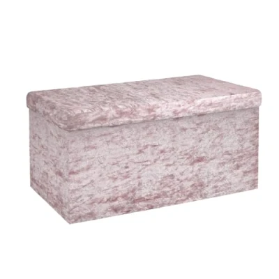 Imagen de INTIRILIFE Banco Plegable 76x38x38cm en Terciopelo Rosa Asiento Cubo con Espacio de Almacenamiento y Tapa Funda reposapiés Caja Cofre