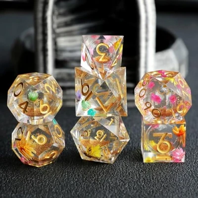 Imagen de Juego de Dados DND Arena Movediza Borde Afilado Resina D&amp;D 7 Piezas para Mazmorras y Dragones Poliédricos Pathfinder RPG MTG con Caja Regalo