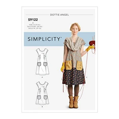 Imagen de SIMPLICITY SS9122A Patrón de costura S9122 para vestidos mujer, Papel, varios, A (XS S M L XL)