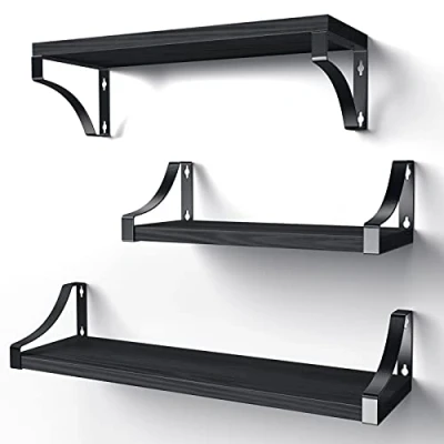Imagen de Pipishell estantes flotantes para montaje en pared, de pared madera paulownia negra, juego 3 dormitorio, baño, sala estar, cocina, oficina casa,