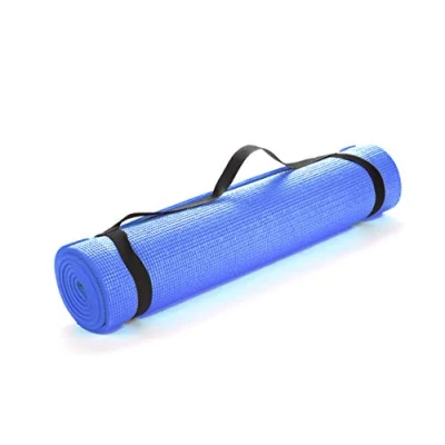 Imagen de Mind Reader Alfombrillas multiusos extra gruesas para yoga y ejercicio con correa de transporte, antidesgarros alta densidad, color azul