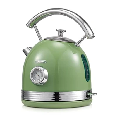 Imagen de Wiltal hervidor de agua retro acero inoxidable, eléctrico, tostadora, juego retro, 2200 W, 1,8 litros, ideal para té, café, comida bebés, sin BPA. Verde..
