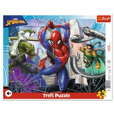 Imagen de Trefl El Valiente Hombre Araña, Marvel Spiderman, de 25 Piezas, para niños a Partir 4 años Puzzle, Color, Rahmenpuzzle mit Unterlage (31347)