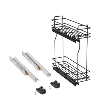Imagen de EMUCA Carro botellero extraíble para mueble bajo de cocina, montaje lateral, cierre suave, Módulo 200mm, Gris antracita, Acero