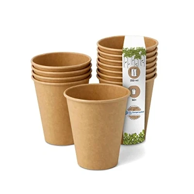 Imagen de Greenbox Vasos desechables biodegradables, de papel, con revestimiento PLA, 50 unidades, marrón, sin teñir, 250 ml