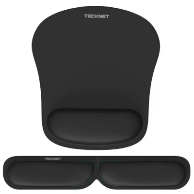 Imagen de TECKNET Alfombrilla Ratón con Apoyo, Cojín de y Almohadilla Teclado Ergonómico (Base Goma no Deslizante) Superficie Texturizada Impermeable