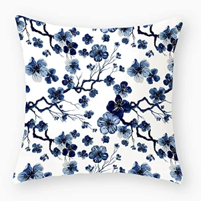 Imagen de Funda Cojines 60x60 Flores Azules Y Blancas Sofa Decoración Cama Lino para Hogar Dormitorio Jardín Oficina Coche Cojin