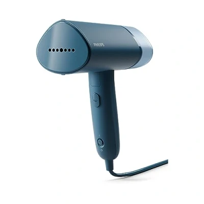 Imagen de Philips Serie 3000 Plancha vertical Vaporizador 1000 W, 20 g/min de vapor, Depósito agua 100 ml extraíble, Placa plástico, Diseño compacto y plegable ideal para viajar, Azul (STH3000/20)