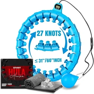 Imagen de Hula Hoop Inteligente con Peso, Ajustable, para Ejercicio de Fitness, 27 Nudos (Azul)