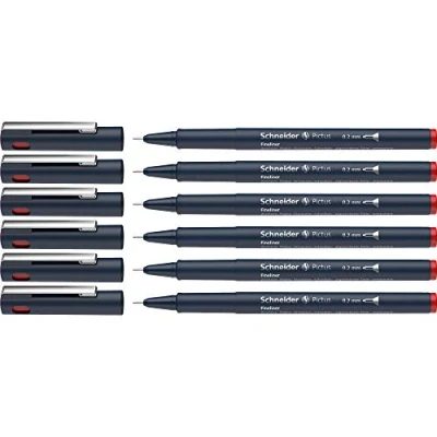 Imagen de Schneider Pictus Rotuladores de punta fina (grosor trazo 0,2 mm, revestimiento pigmento indeleble, revestida metal, carcasa 85% plástico reciclado), 6 unidades, color rojo