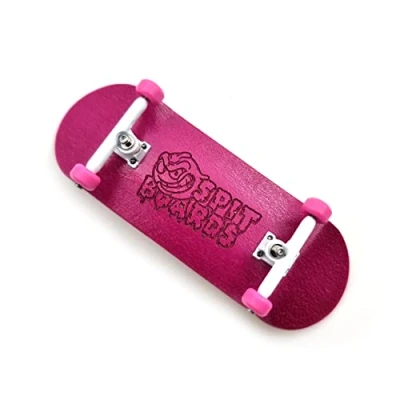 Imagen de SPITBOARDS 34 mm Fingerboard Complete Wood Pro Set Up (Pre Assembled, 5 Layers), Trucks, CNC Bearing Wheels, Foam Grip Tape, (Deck: Pink, Trucks: White, Wheels: Pink)
